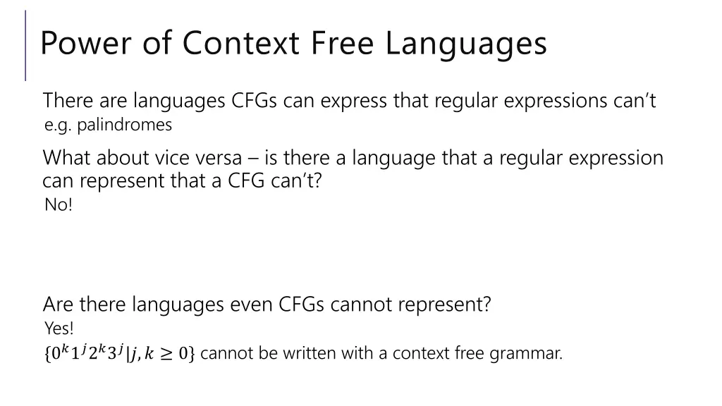 power of context free languages