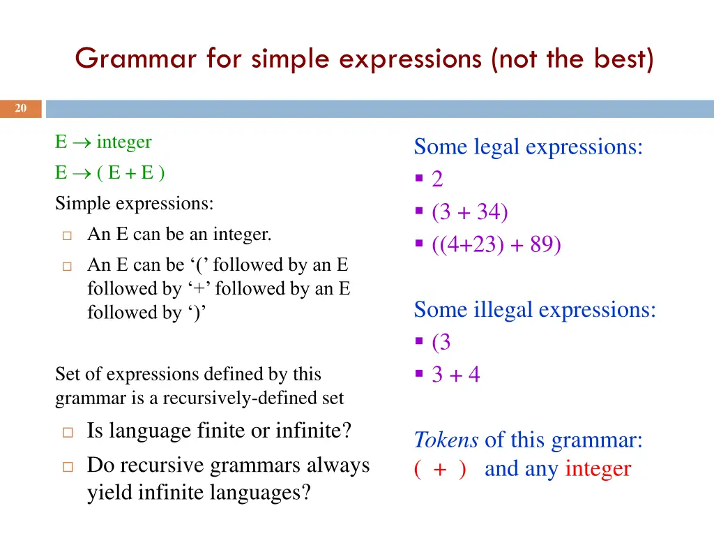 grammar for simple expressions not the best