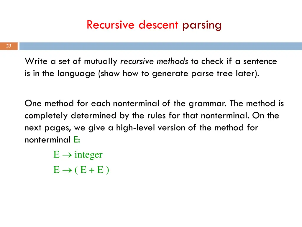 recursive descent parsing