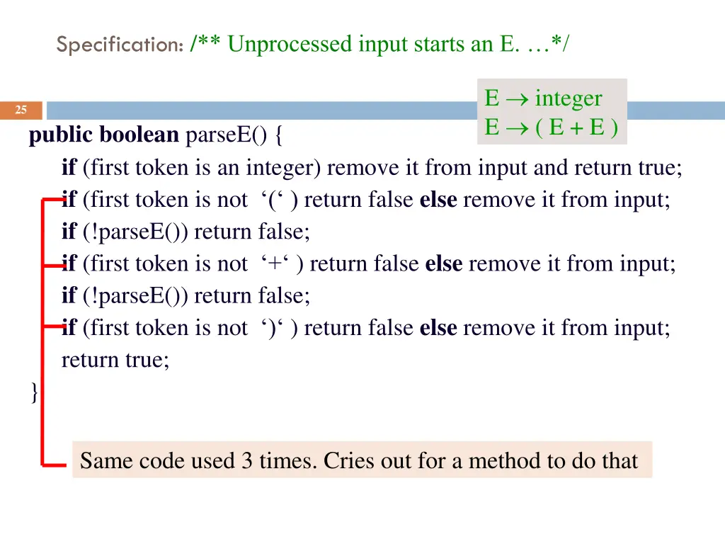 specification unprocessed input starts an e