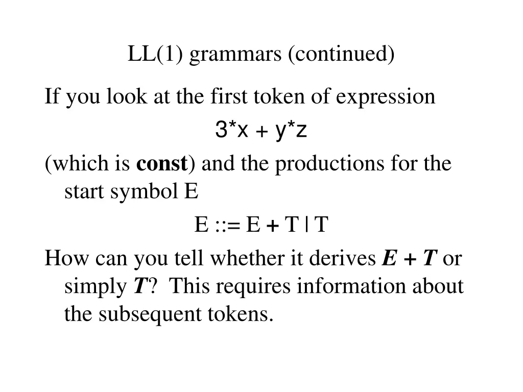 ll 1 grammars continued