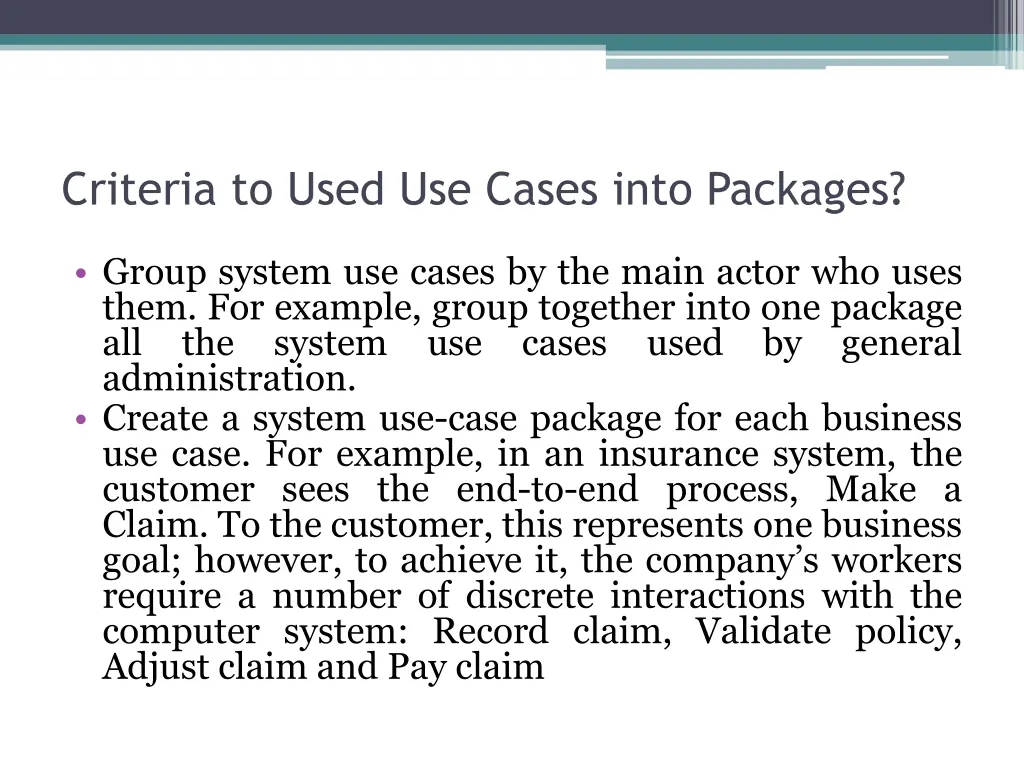 criteria to used use cases into packages