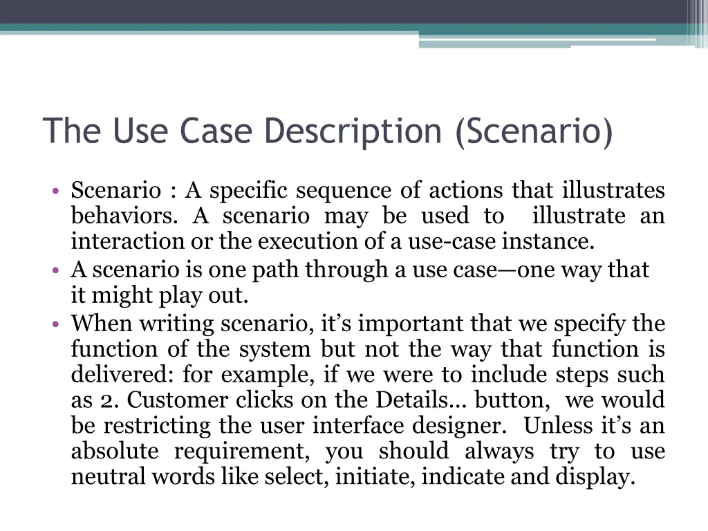 the use case description scenario