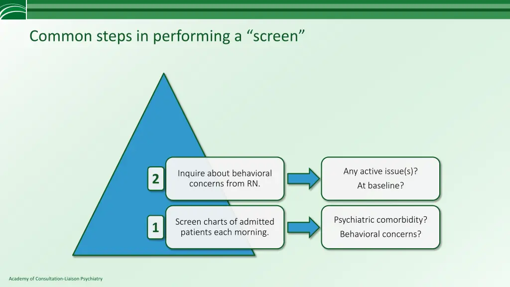 common steps in performing a screen 1