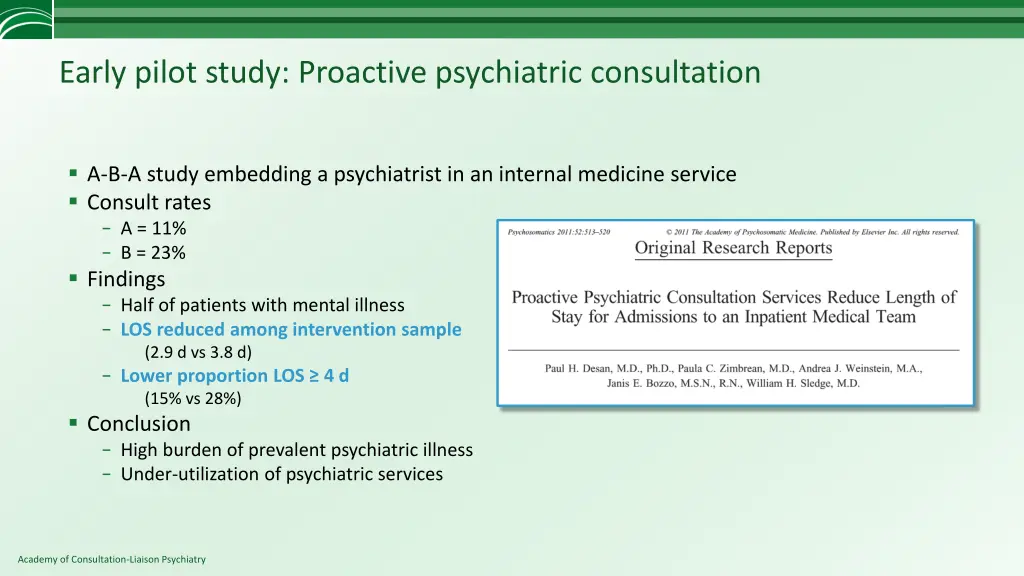 early pilot study proactive psychiatric