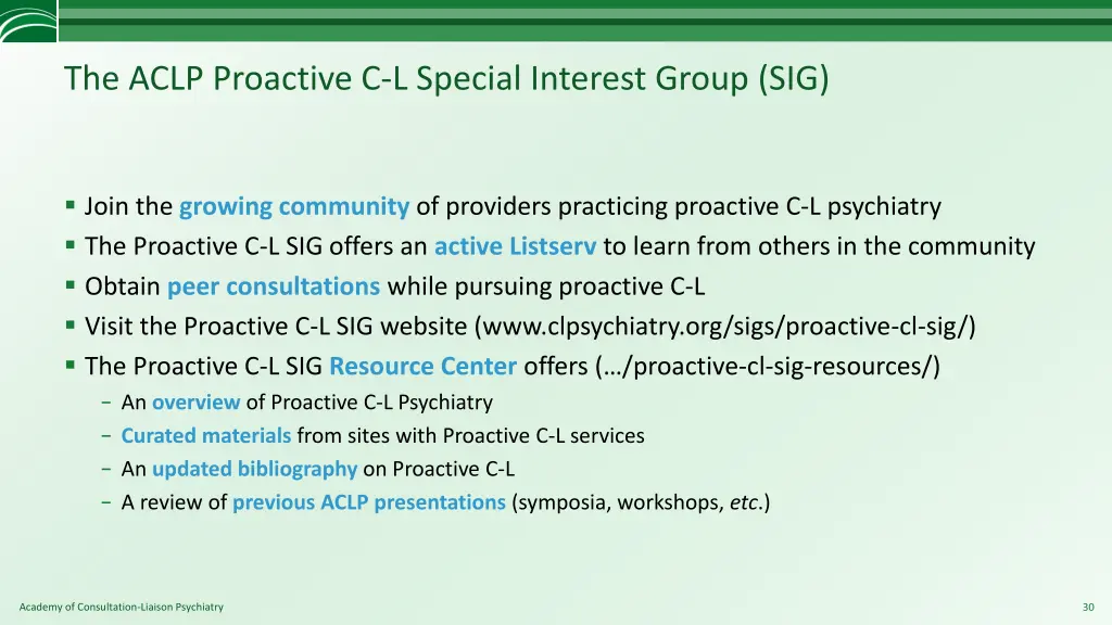 the aclp proactive c l special interest group sig