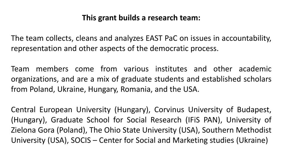 this grant builds a research team
