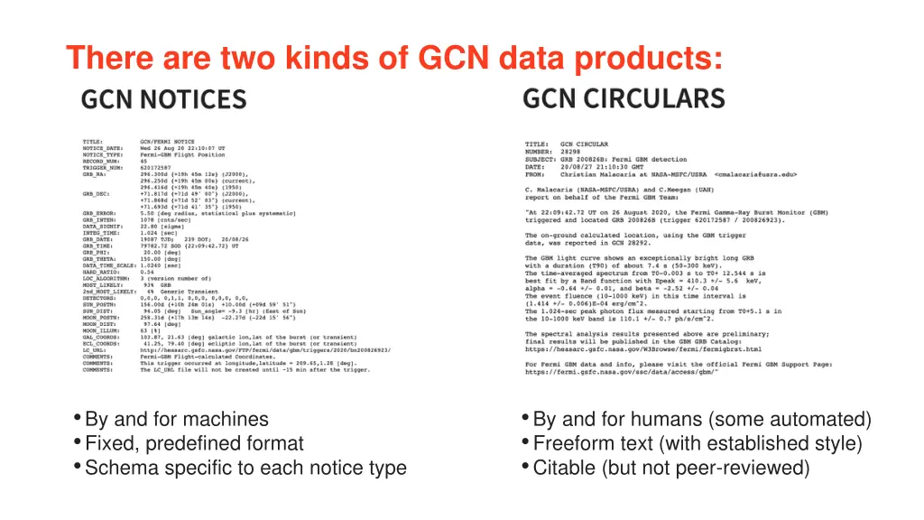 there are two kinds of gcn data products