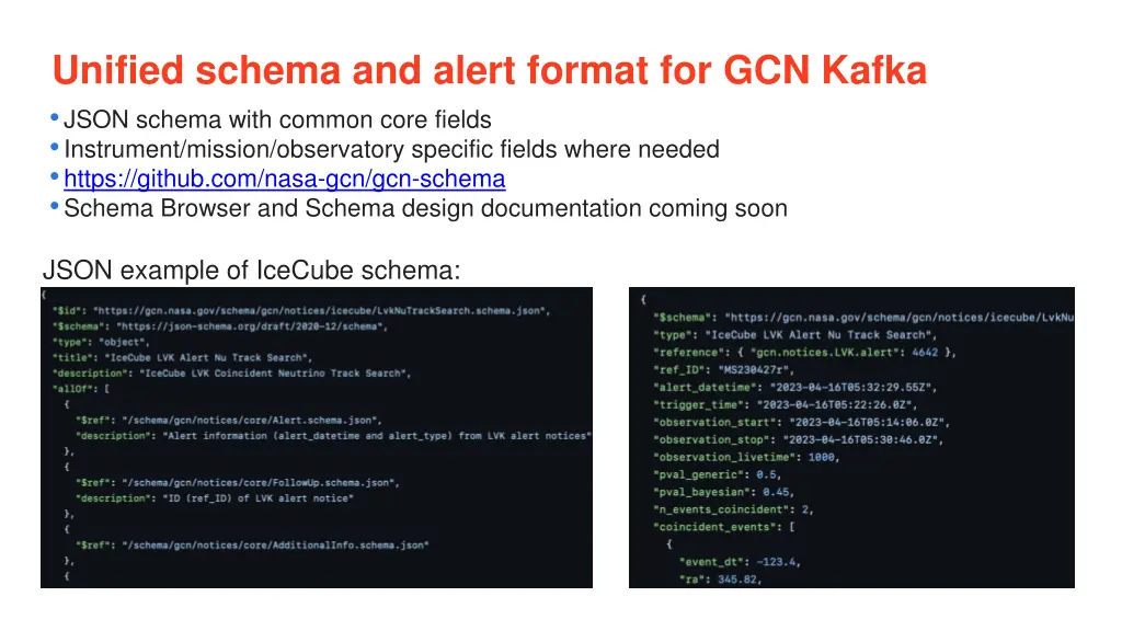 unified schema and alert format for gcn kafka