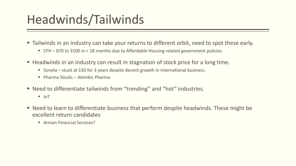 headwinds tailwinds