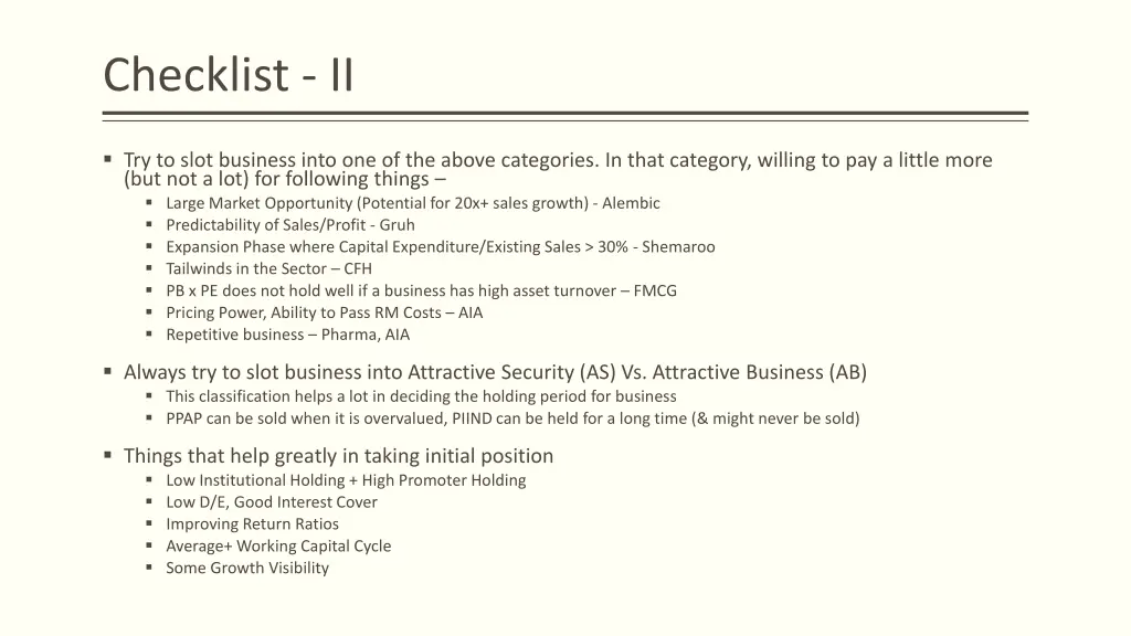 checklist ii