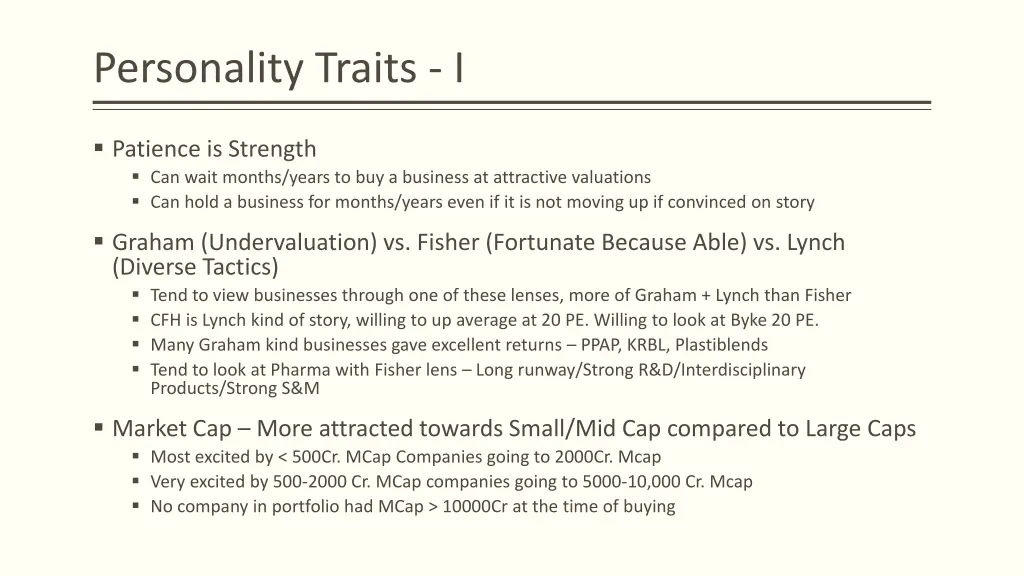 personality traits i