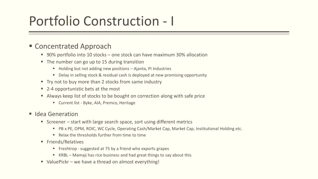 portfolio construction i