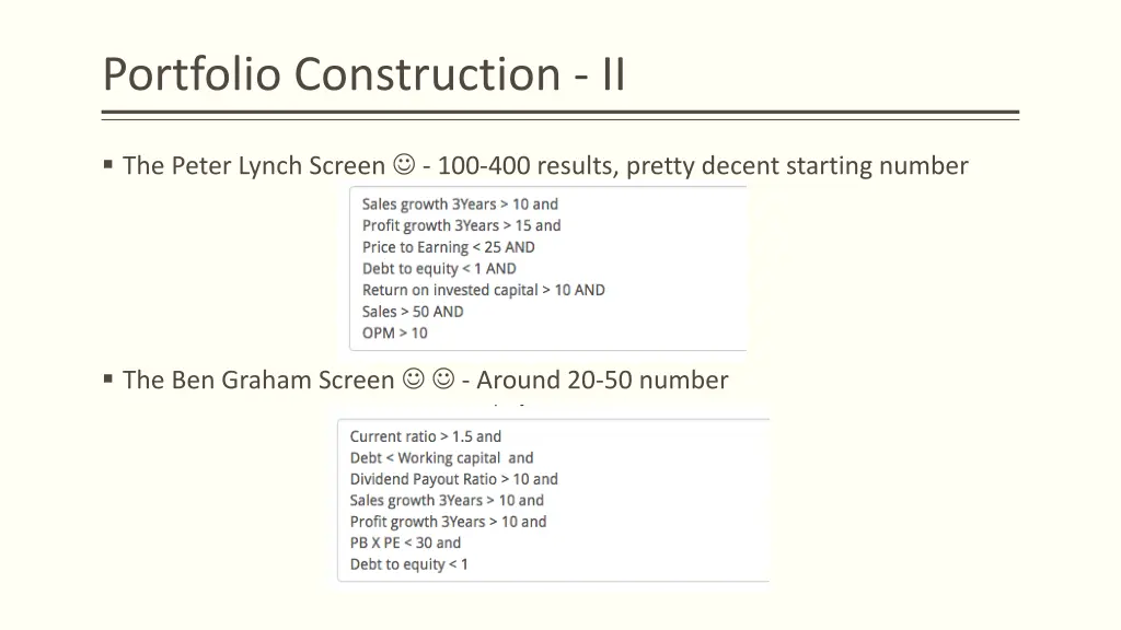 portfolio construction ii