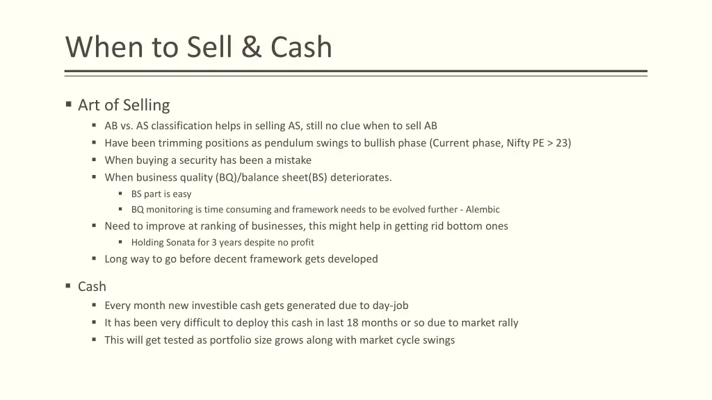 when to sell cash
