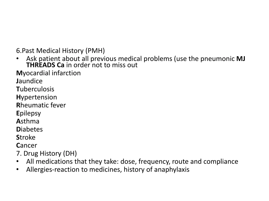 6 past medical history pmh ask patient about