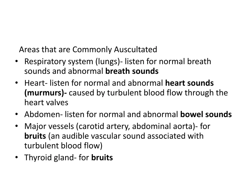 areas that are commonly auscultated respiratory