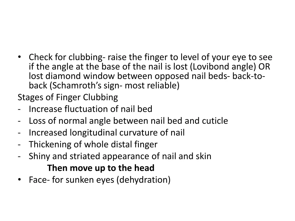 check for clubbing raise the finger to level