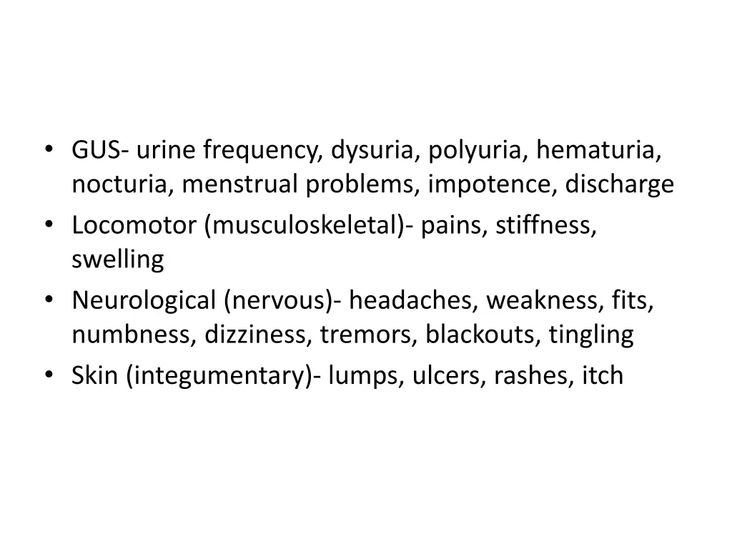 gus urine frequency dysuria polyuria hematuria