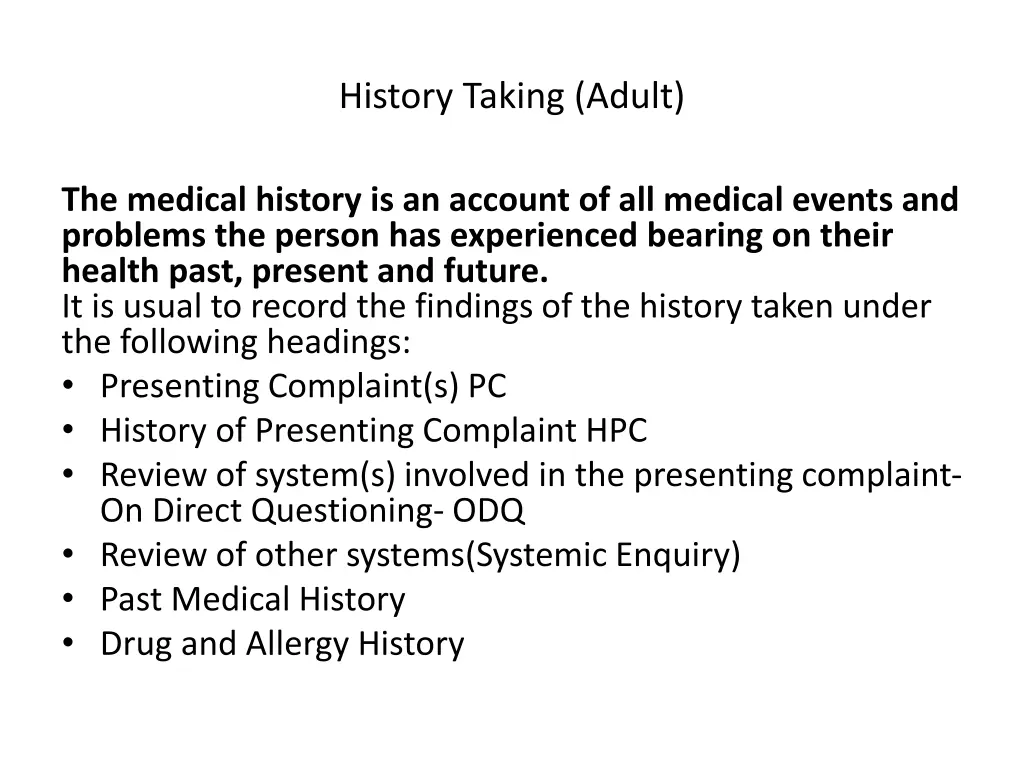 history taking adult