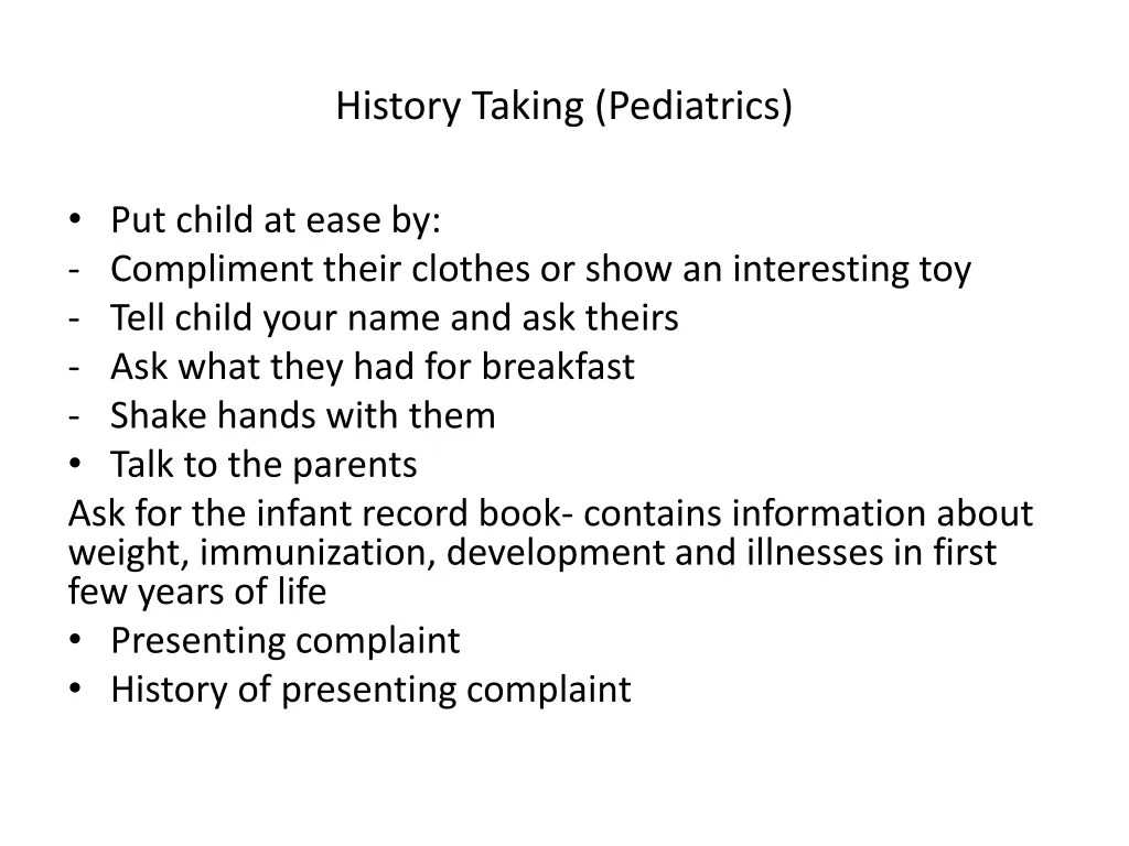 history taking pediatrics