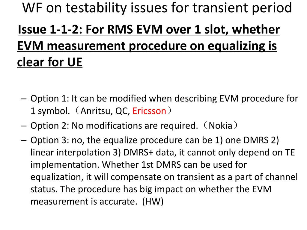 wf on testability issues for transient period 1