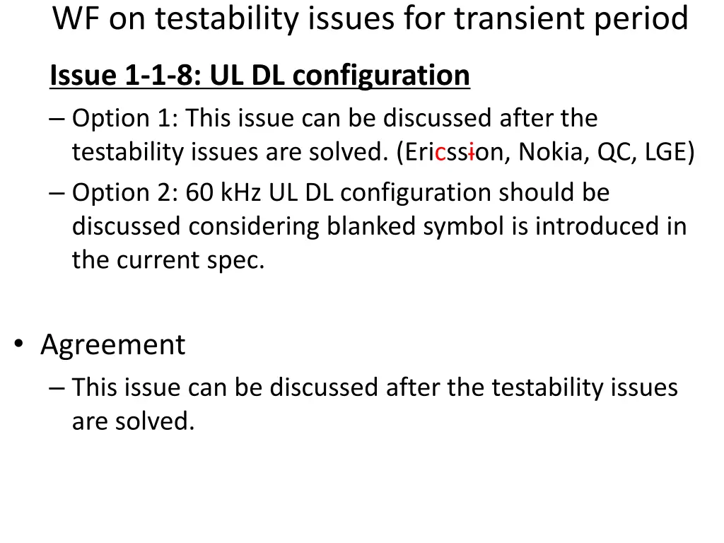wf on testability issues for transient period 7