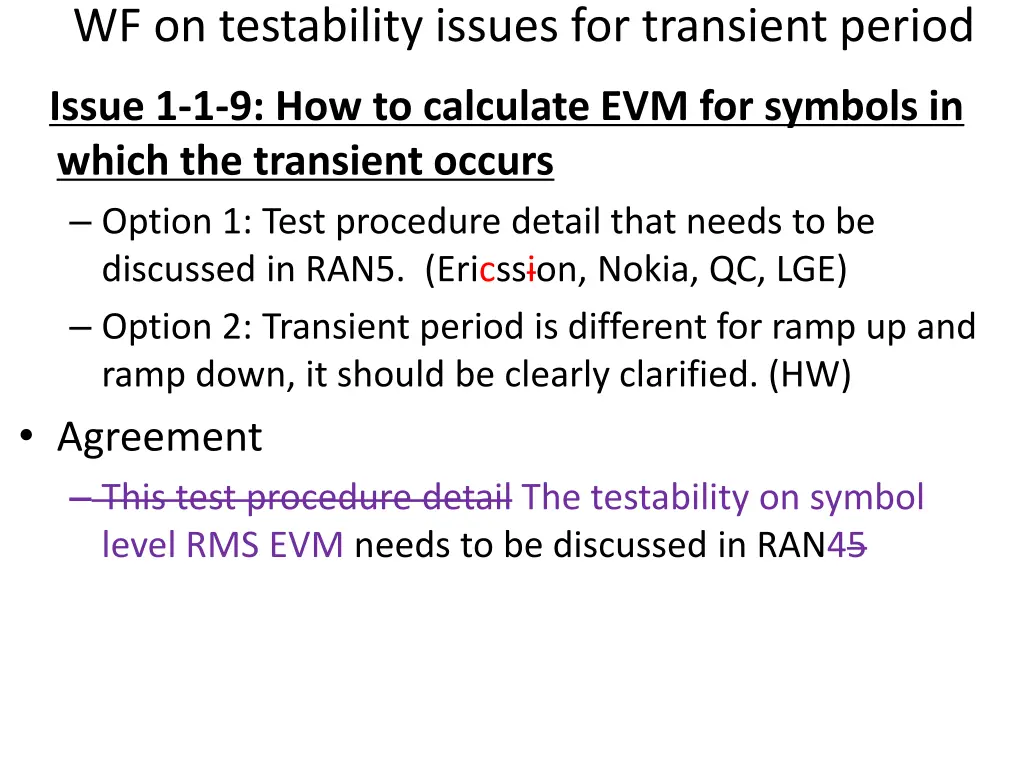wf on testability issues for transient period 8