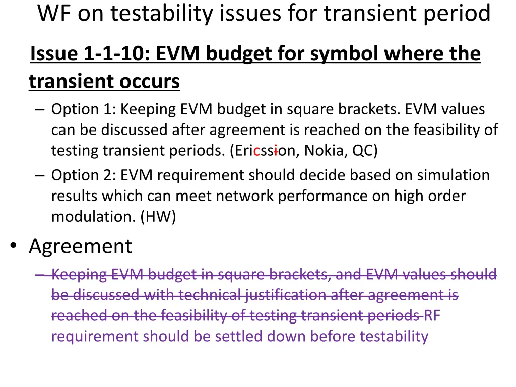 wf on testability issues for transient period 9