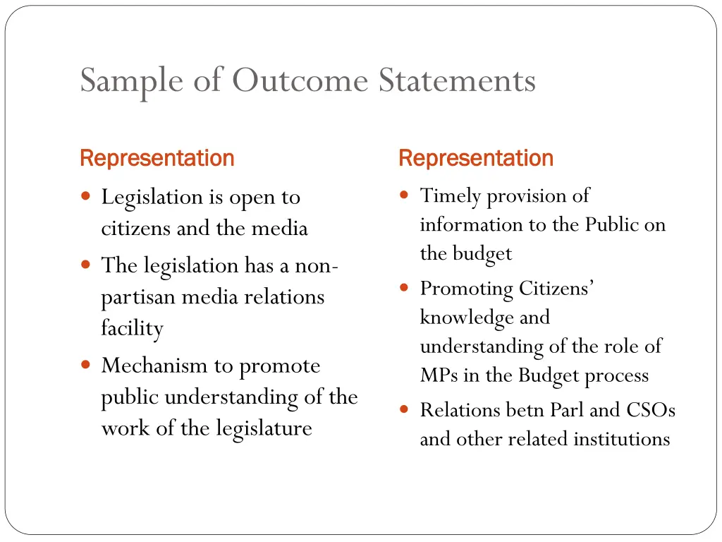 sample of outcome statements
