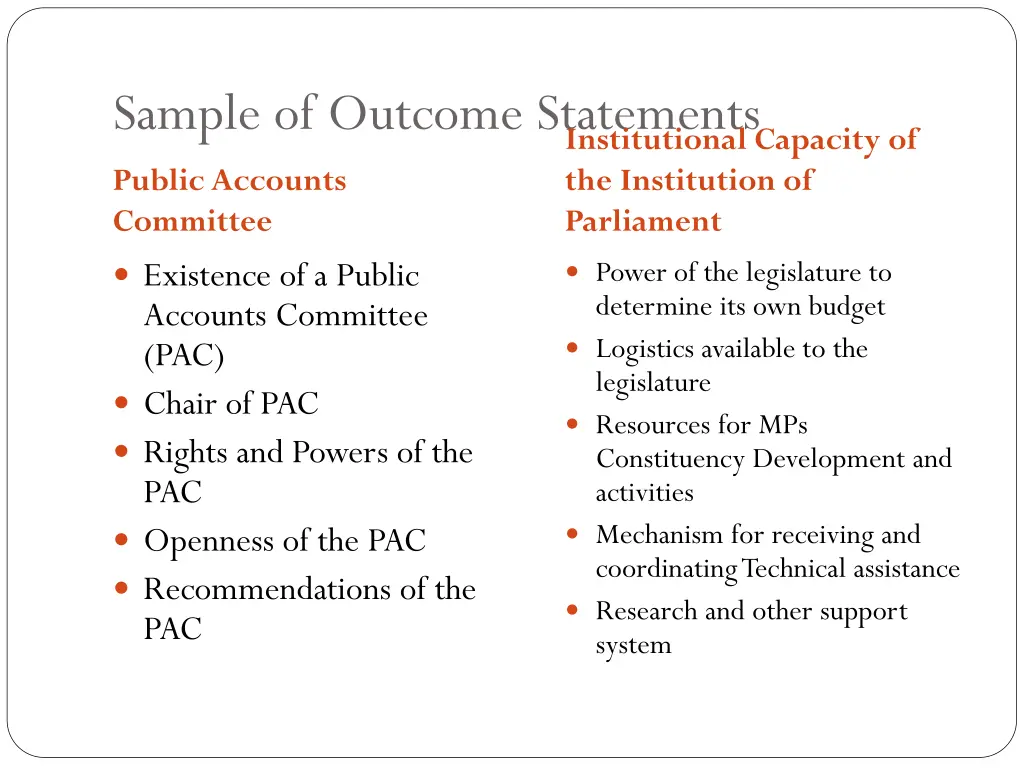 sample of outcome statements public accounts