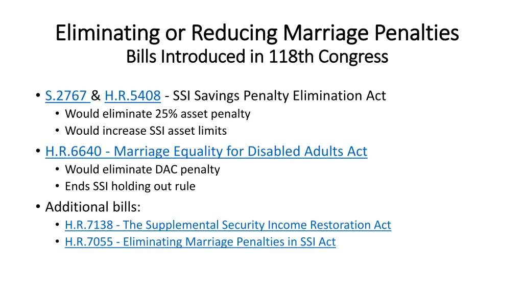 eliminating or reducing marriage penalties