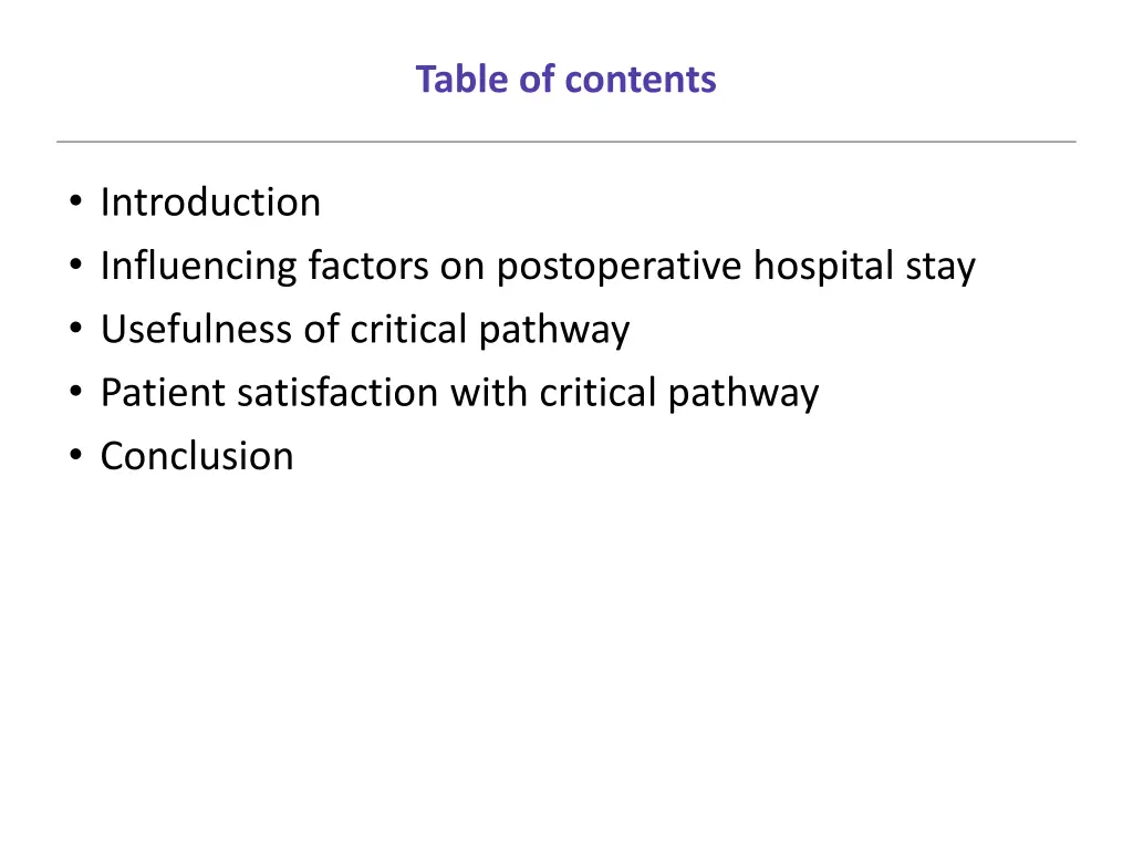 table of contents