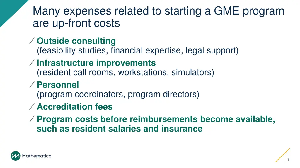 many expenses related to starting a gme program