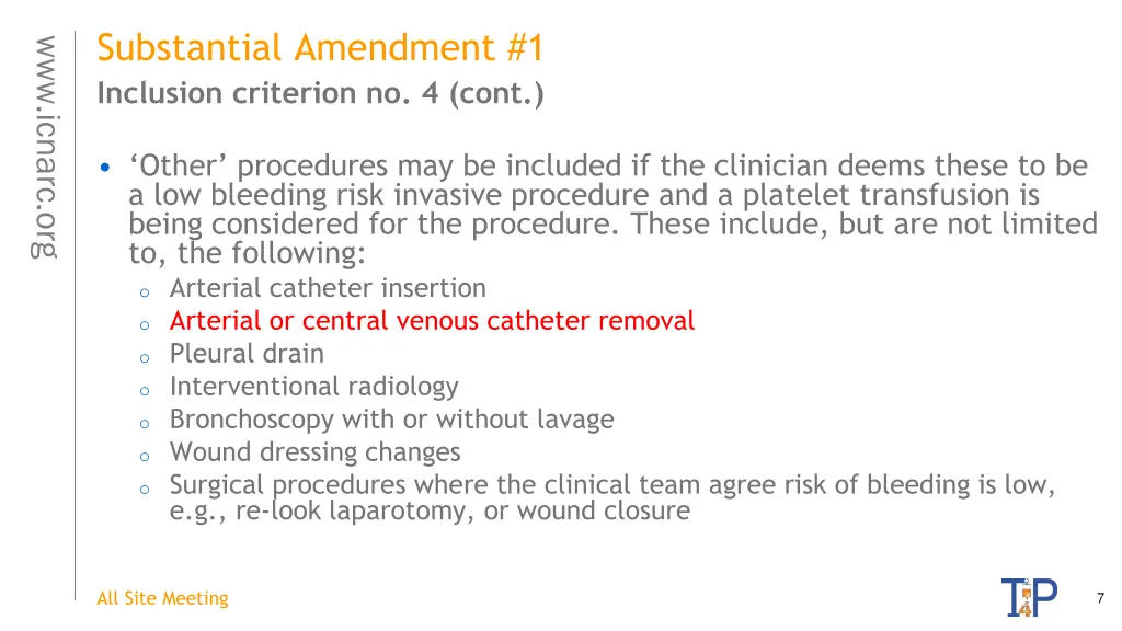 substantial amendment 1 inclusion criterion 1