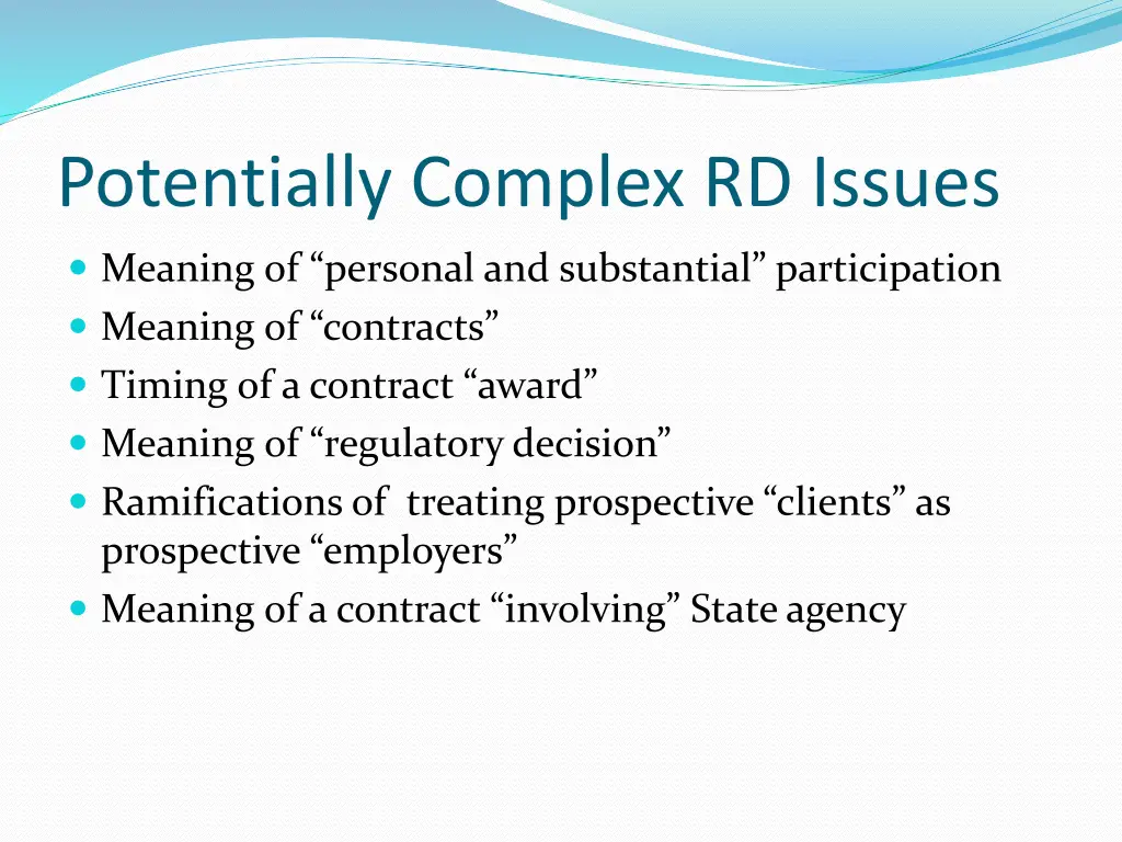 potentially complex rd issues