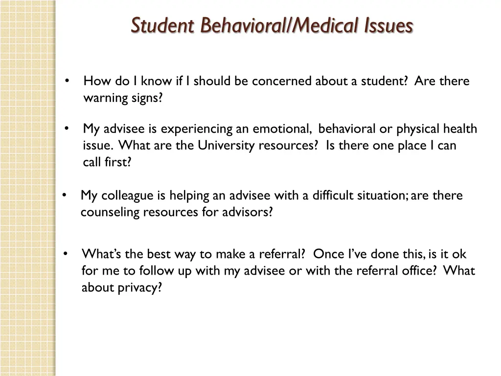 student behavioral medical issues 1