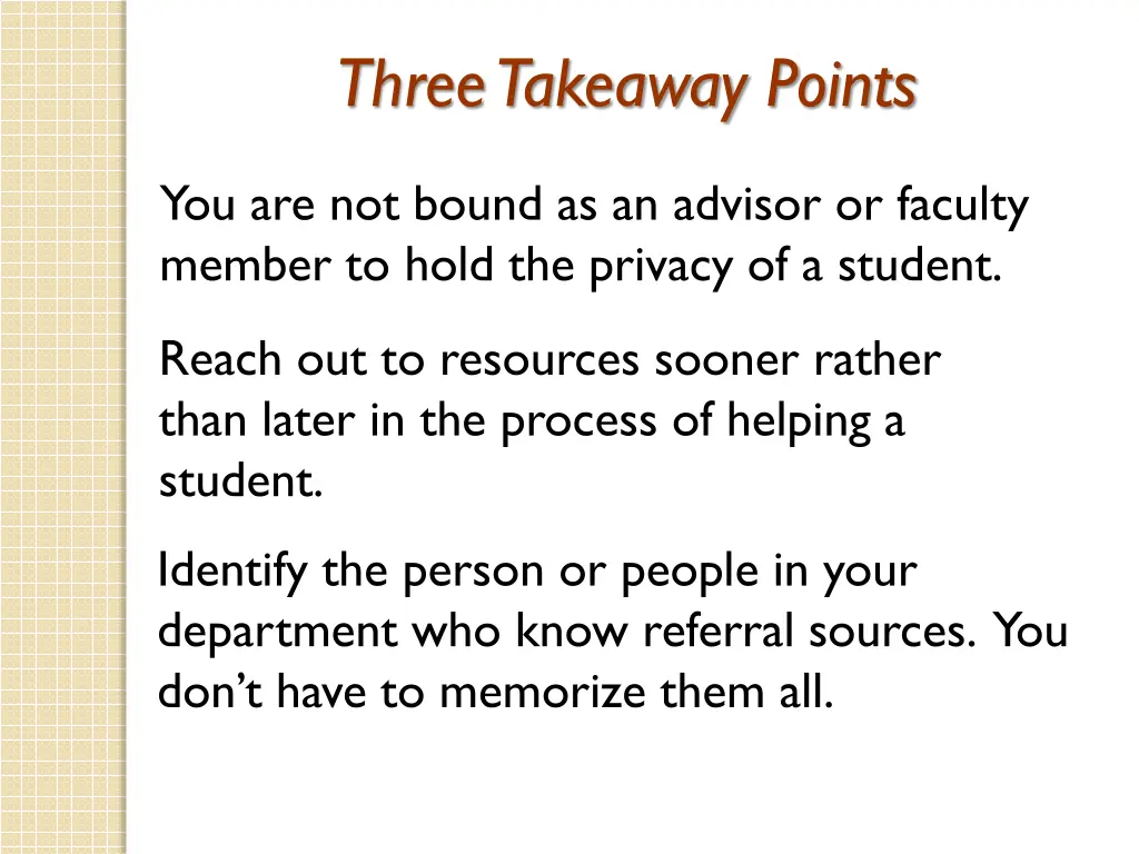 three takeaway points