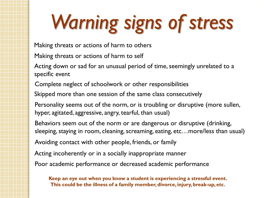 warning signs of stress