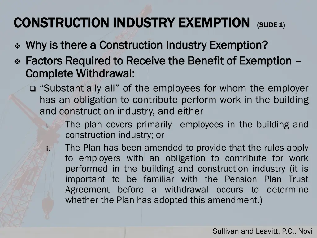 construction industry exemption construction