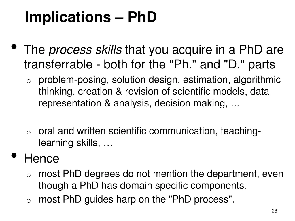 implications phd the process skills that