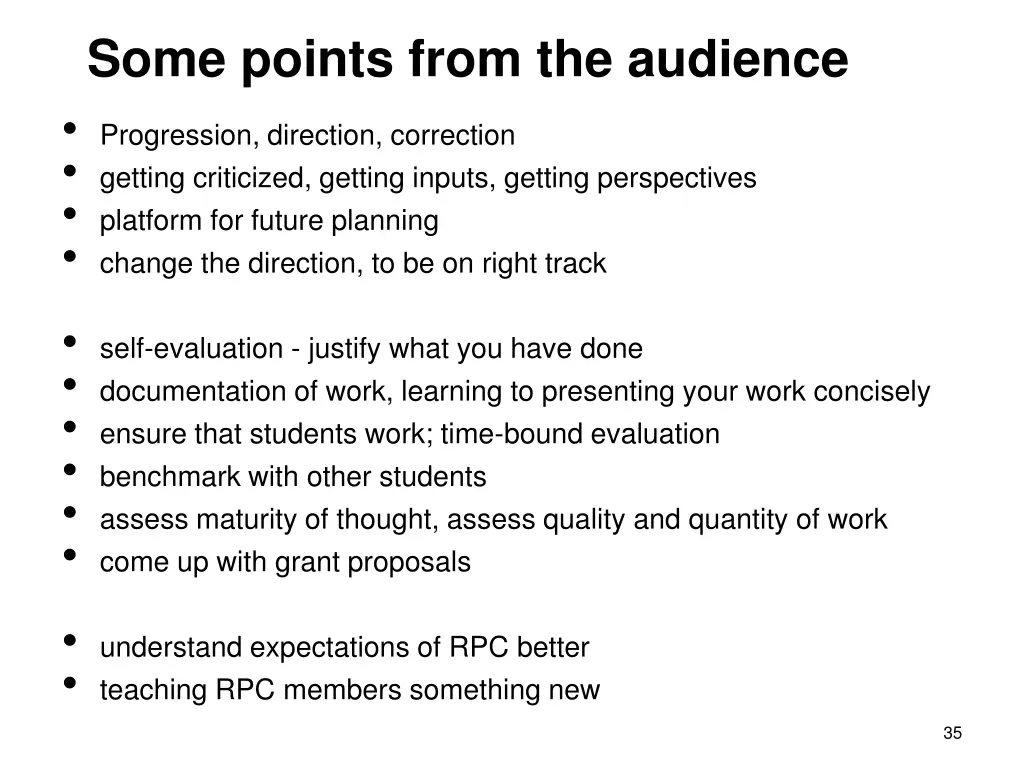 some points from the audience progression