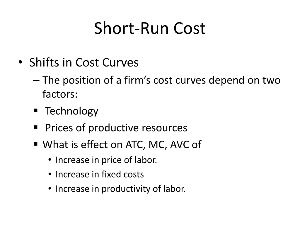 short run cost
