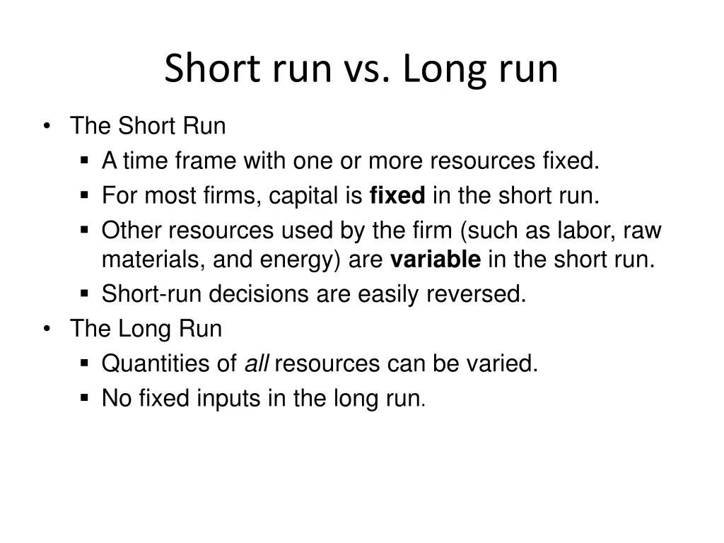 short run vs long run