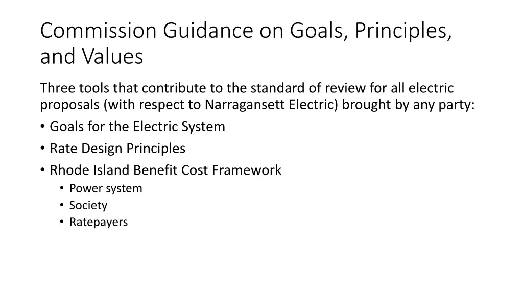 commission guidance on goals principles and values