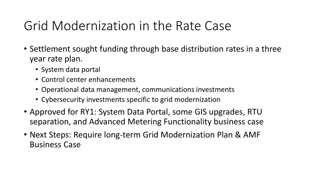 grid modernization in the rate case