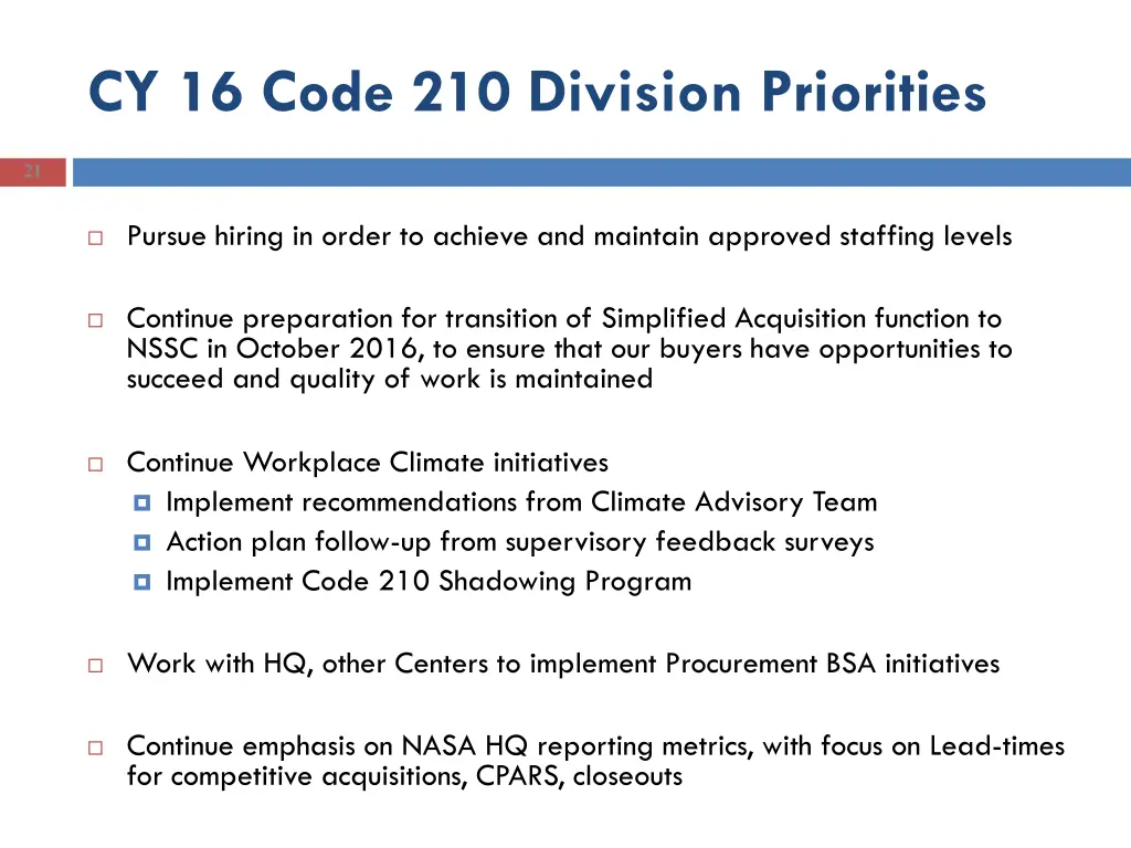 cy 16 code 210 division priorities