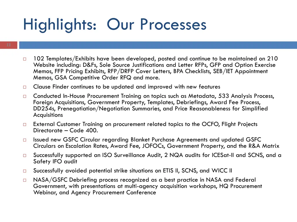 highlights our processes