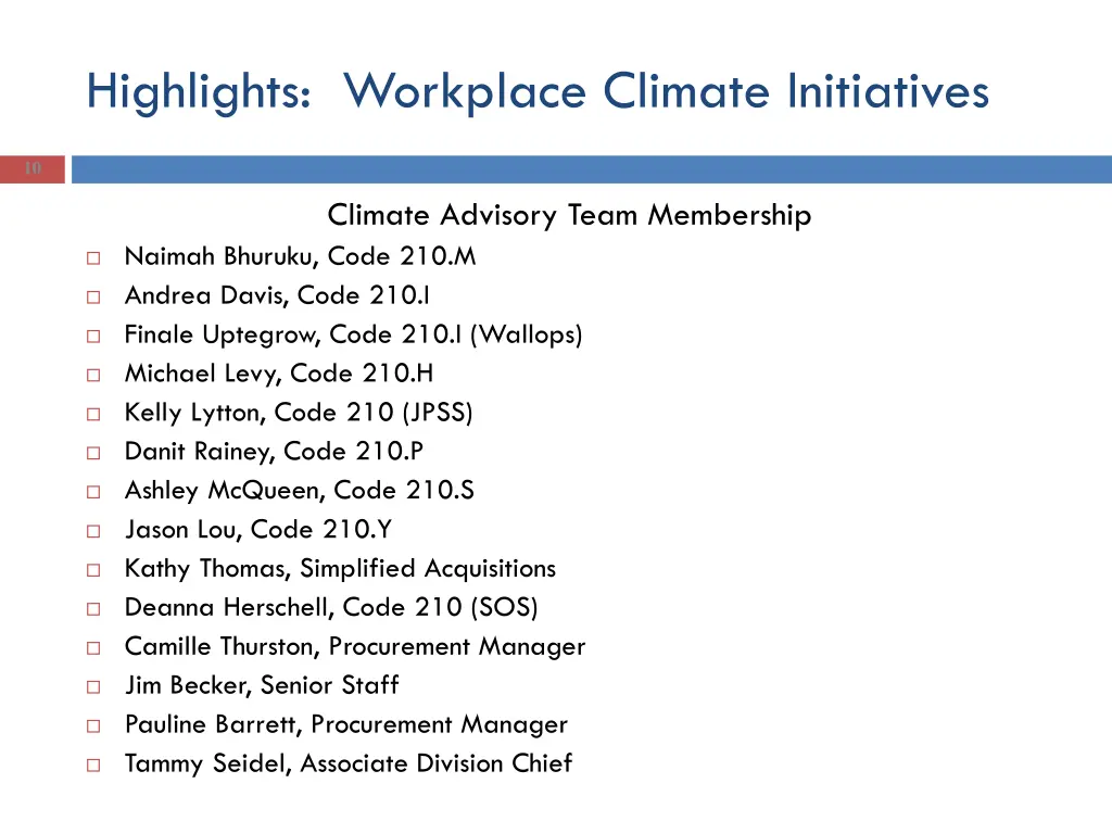 highlights workplace climate initiatives 1