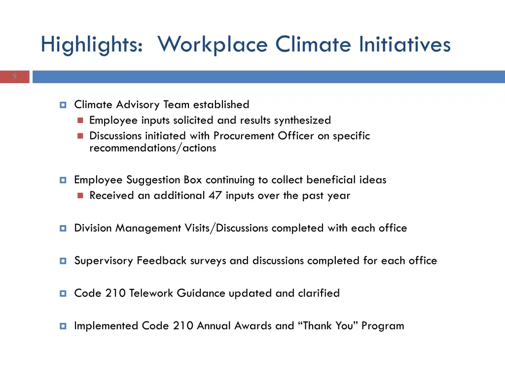 highlights workplace climate initiatives